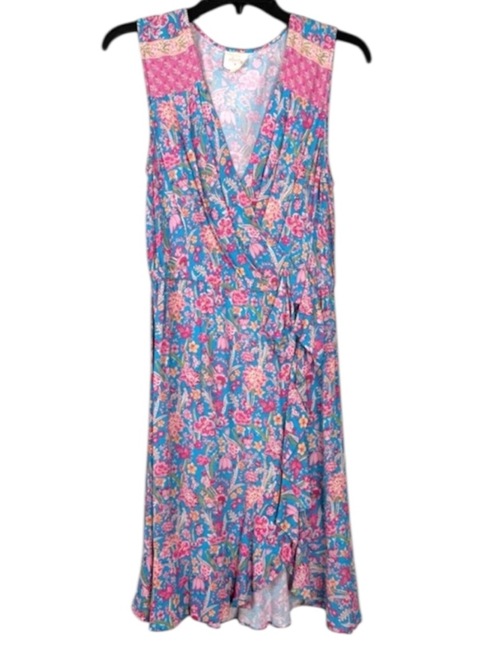 Plenty by Tracy Reese Blue Pink Floral Sleeveless Dress XS Boho